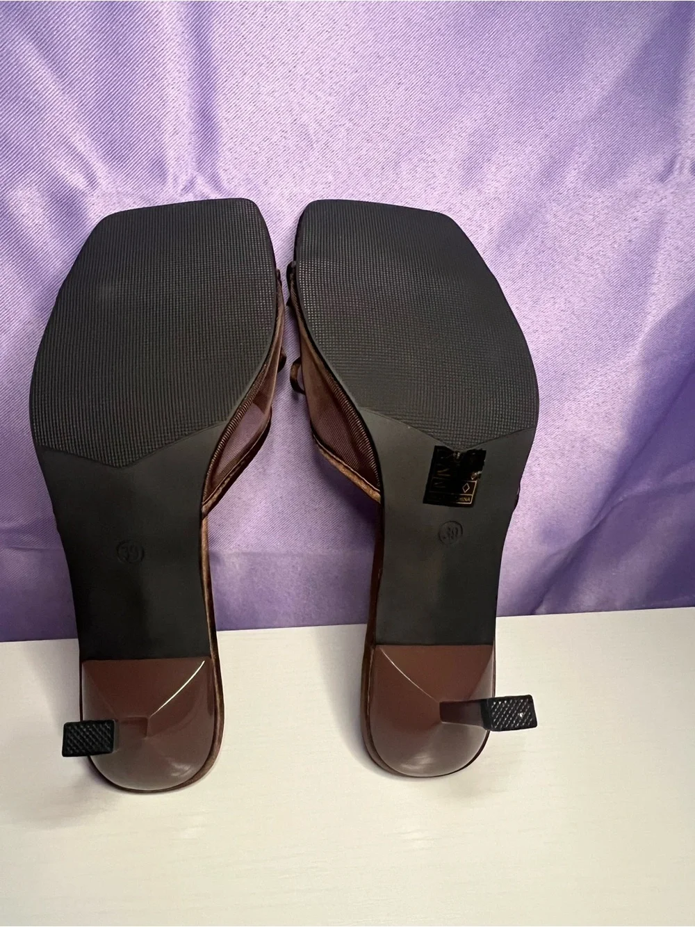 Brown Satin Bow Slide Heels - Women